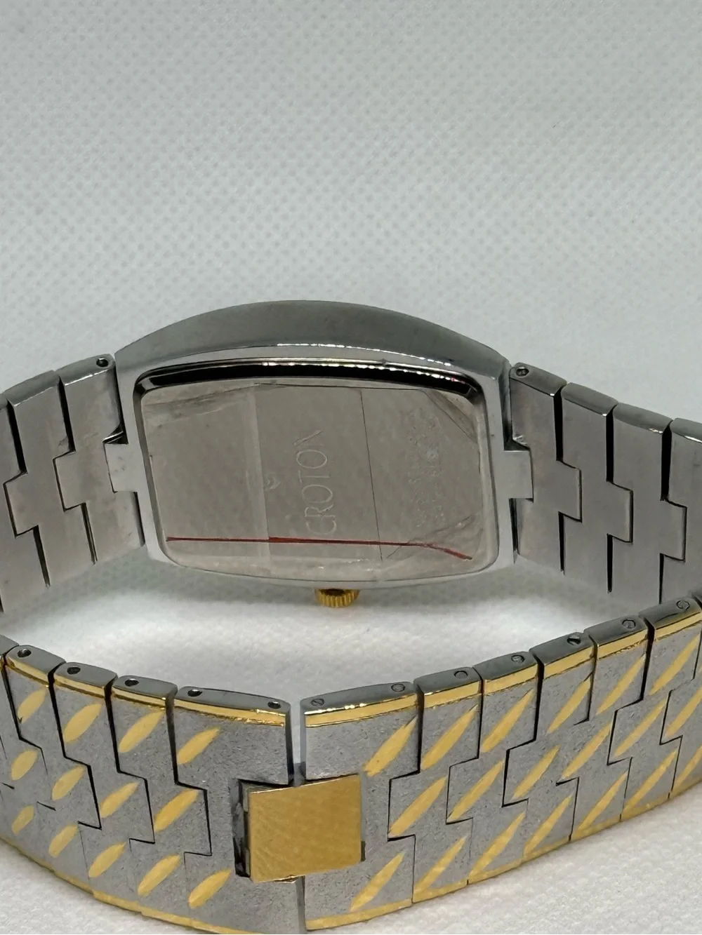 Croton Two-Tone Gold and Silver Rectangular Mother-of-Pearl CZ Diamonds Watch